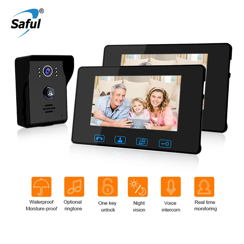 

Saful 7''Wired Video Door phone Waterproof video door Intercom with Night Vision push Button Electric Function video phone