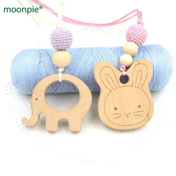

2pcs beech wood teething necklace beech elephant bunny rabbit charm animal wooden teether baby teether shower gift EN42
