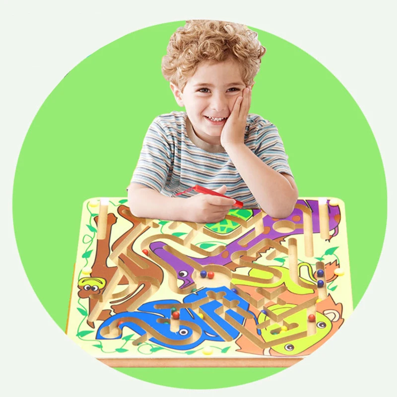 

New Children Magnetic Maze Toy Kids Wooden Puzzle Game Toy Kids Early Educational Brain Teaser Wooden Toy Intellectual Jigsaw