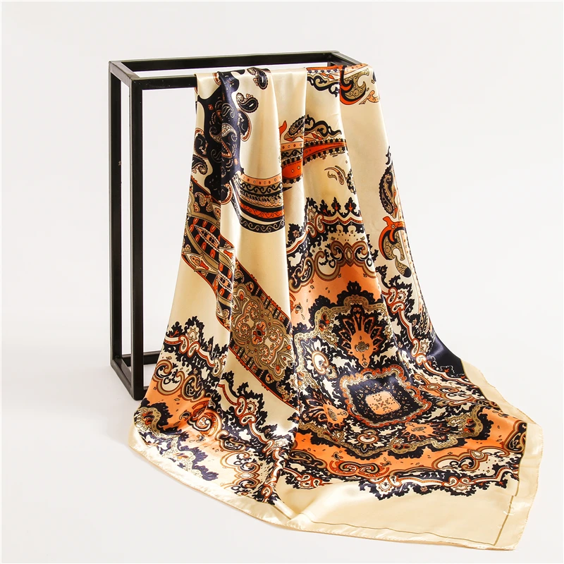 Роскошный бренд женский шелковый шарф квадратный офисный принт пашмины женские шали и палантины хиджабы - Цвет: d13-5