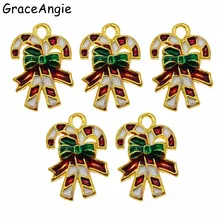 10 piezas Navidad campana forma media campana colgantes encantos lindo esmalte encanto joyería hallazgos caramelo caña encanto colgantes DIY regalo(China)