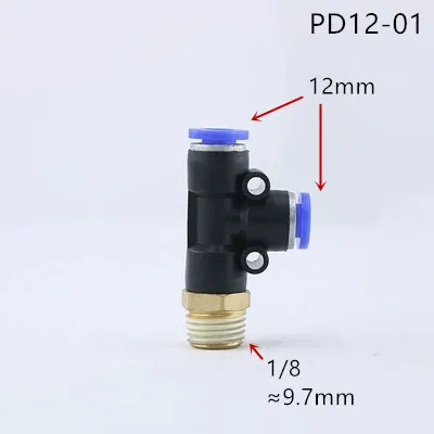 PD пневматический СОЕДИНИТЕЛЬ 4 мм-12 мм шланг Т-образный тройник воздушный фитинг 1/" 1/8" 3/" 1/2" BSPT наружная резьба 3 ходовая трубопроводная муфта - Цвет: PD12-01