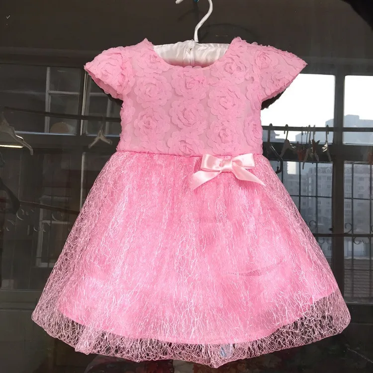 Розничная, коллекция года, летняя праздничная одежда для малышей с бантом бальное платье для детей, детское платье-пачка для девочек, платье для малышей Одежда для маленьких девочек розового цвета