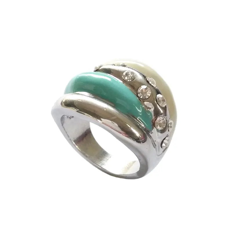 

Light Blue Ceramic Ring Enamel Rhinestone Cocktail Ring for Women Silver Polished Engagement Finger Ring Collier Femme Rn-461
