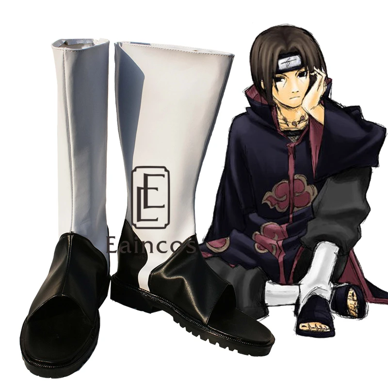 

Anime NARUTO Uchiha Itachi Cosplay Shoes Black and White Peep Toe Fancy Boots Custom Made