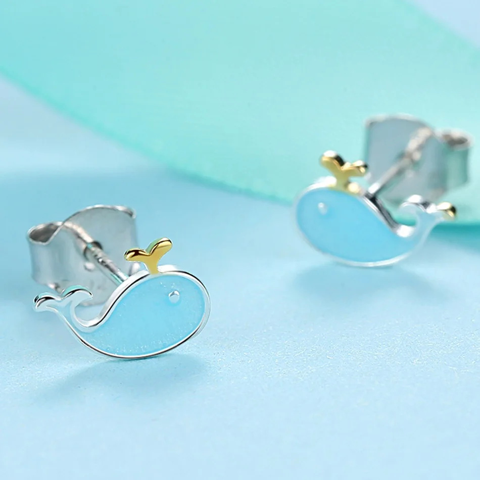 Серьги ELESHE из серебра 925 пробы с голубым искусственным дельфином серьги золотой