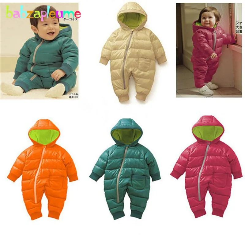 babzapleume Brand Winter Baby Romper 0 24M Newborn Boys Warm Snowsuit Hooded Kids Girl font b