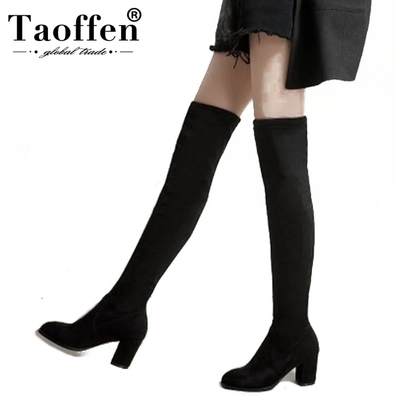 

TAOFFEN 9 Colors Size 34-43 Women High Heel Boots Winter Shoes Round Toe Over Knee Boots Fashion Simple Shoes Woman Footwear