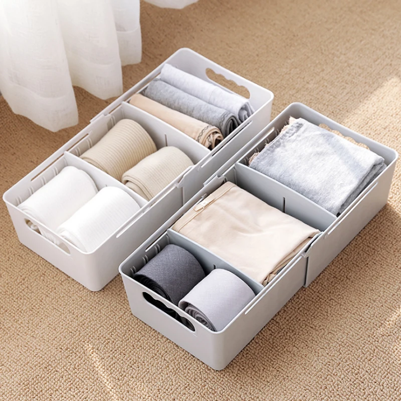 

3 Grids Pull Type Wardrobe Storage Box Basket Organizer Women Men Socks Bra Underwear Storage Box Plastic Container Organizer