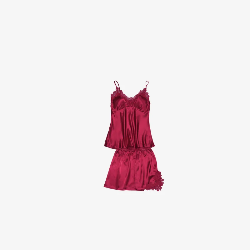 Новая Пижама mujer атласная пижама женский ночной костюм домашняя одежда женская сексуальная Шелковая пижама атласная пижама pigiama donna pyjama femme - Цвет: red-1