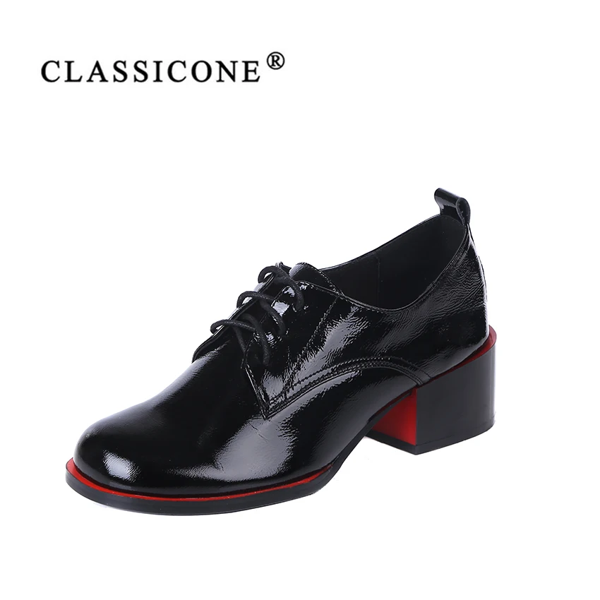 

CLASSICONE women shoes spring autumn scoop woman high heel pumps genuine leather fashion black brand decoration luxury style