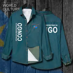 DR Congo COD DRC DROC Congo-Kinsha, Мужская одежда, Осенний флаг из хлопка, топ с отложным воротником, джинсовая рубашка с длинным рукавом ковбойская куртка