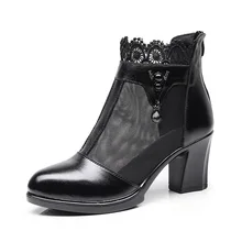 High-heeled ladies sandals 2019 spring and summer new mesh fish mouth leather thick with high-heeled fashion breathable sandals High-heeled ladies sandals 2019 spring and summer new mesh fish mouth leather thick with high-heeled fashion breathable sandals