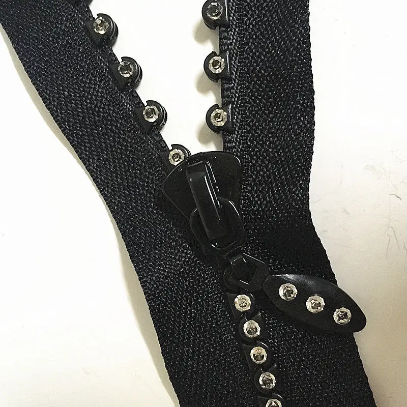 

5-50pcs Black Resin With crystal Nylon ZIPPER ZIPPERS 4.5inch 12CM