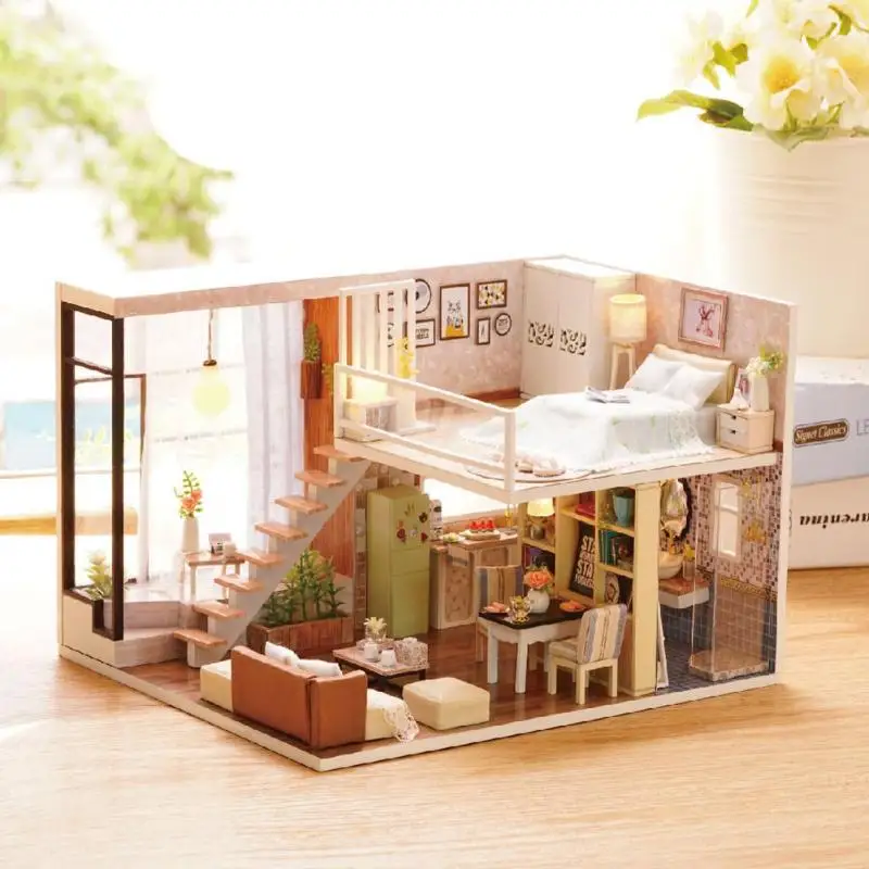 

Doll House Furniture Kit DIY Mini Wooden Dollhouse Waiting Time 3D Handmade Miniature Toy For Children Birthday Gifts