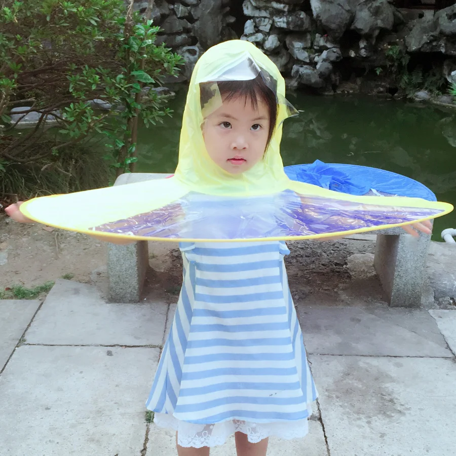 Летний детский и взрослый складной переносной плащ непромокаемый чехол креативный шапка с изображением НЛО дождевик - Цвет: yellow s