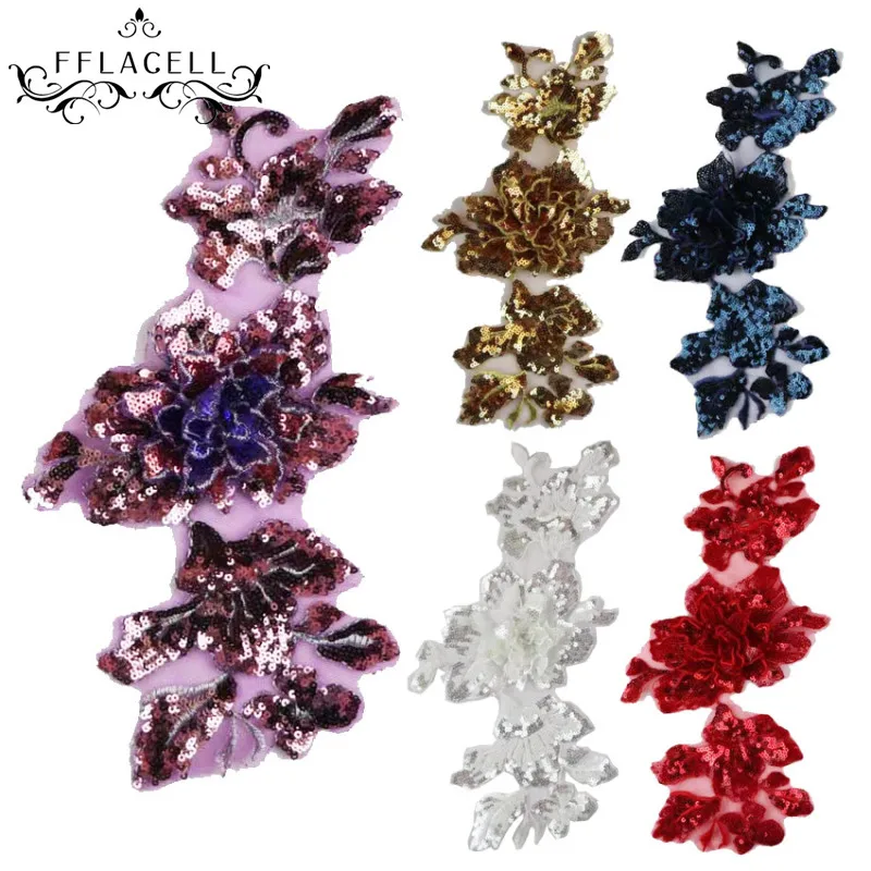 

FFLACELL Flowers Sequins Patch Vintage Embroidery Fabric Applique T-shirt Sweater Bags Clothing Decoration Patches Accessories