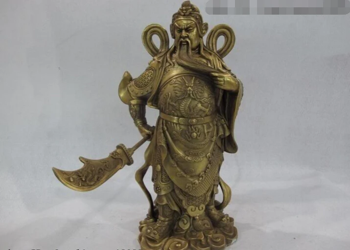 

Collectible bronze S2785 China Brass Copper feng shui Guan Gong GuanYu Sword & Dragon Warrior God Statue B0403