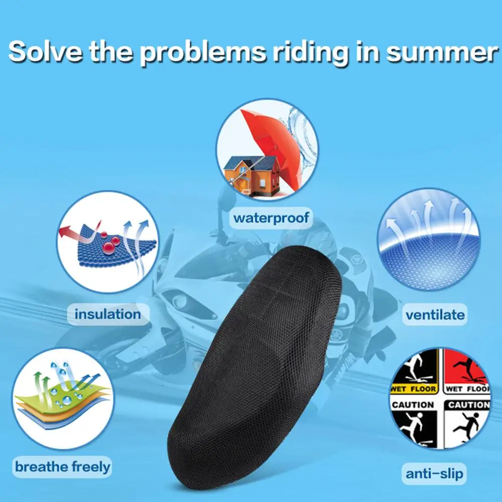 

XL Cool Breathable Seat Covers 3D Full Mesh Hole Waterproof Anti-Slip Ease Pressure Considerate Motorcycle Scooter Cushion Pad