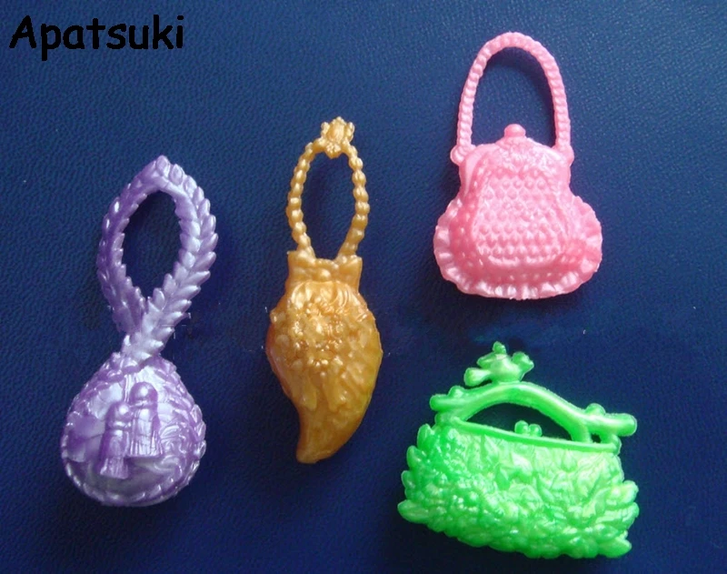 4pcs/lot Fashion Hand Bag Casual Bags For Barbie Dolls Mixed Styles Doll Handbags For Monster High Doll Girl Birthday Gifts tortoiseshell unique resin handle amber round handle fashion d shaped handles bags handbags handmade diy craft bag accessory