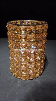 

10pcs/lot Free Shipment Gorgeous Cylindrical Crystal Metal Gold Small Candle Holder for Wedding Room Restaurant Party Decoration
