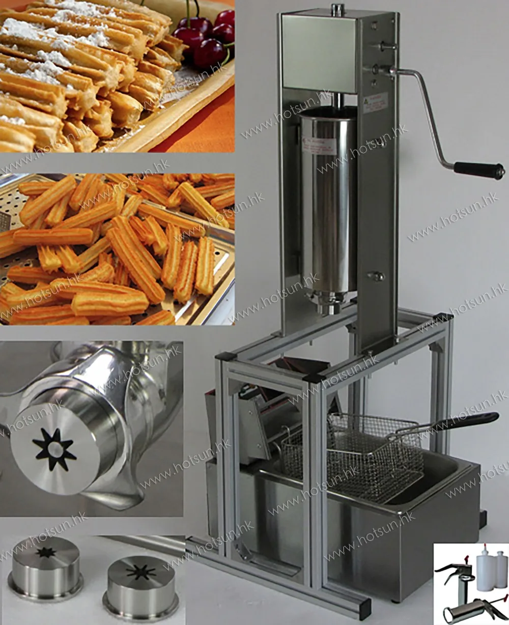 3 in 1 5L Manual Spainish Churros Machine Maker with Support + 6L 110v 220v Electric Deep Fryer + 700ml Churro Jam Filler