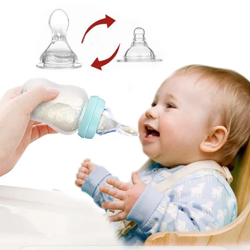180 mL Infant Silica Gel Baby Feeding Bottle With Spoon Food Supplement