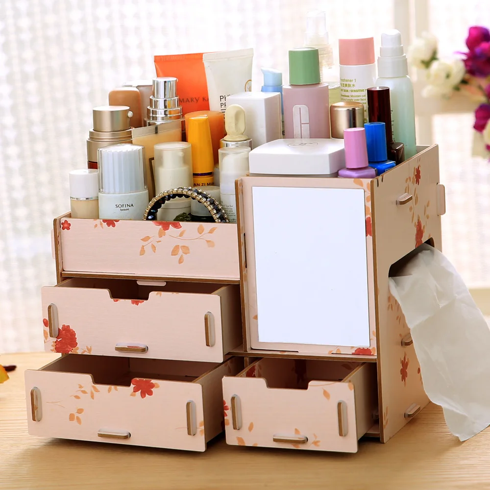 

Cosmetics Receiving Box DIY Desktop Creative Wood Receiving Box Large Capacity Promotion