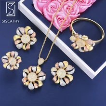 SISCATHY 4PCS Jewelry Luxury Flower Cubic Zirconia Bridal Wedding Necklace Stud Earrings Bracelet Ring Women Jewelry Sets SISCATHY 4PCS Jewelry Luxury Flower Cubic Zirconia Bridal Wedding Necklace Stud Earrings Bracelet Ring Women Jewelry Sets