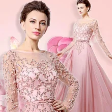 Реальные фотографии, длинные рукава, вечерние платья, розовый шифон, Abendkleider, иллюзия декольте, вечерние, элегантные, для женщин, платье для выпускного вечера, OL051