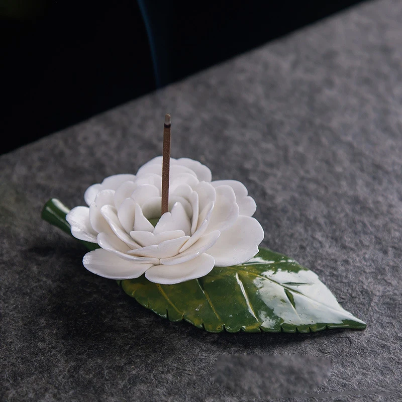 Керамические поддельные цветок ладан держатель украшения белый лотос Zenwierook водяная линия благовония палка украшение стола ручной работы дзен