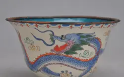 Китайский перегородчатой эмали бронзовый Резные зверь дракон птица феникс статуя чаша чашка