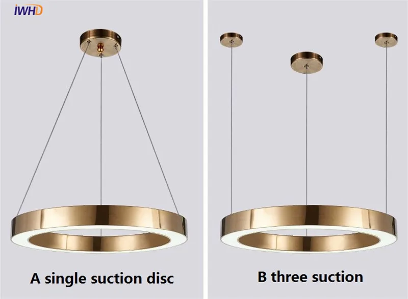Золотой Модный современный светодиодный подвесной светильник в форме кольца, акриловый подвесной светильник для столовой, домашнее освещение в помещении