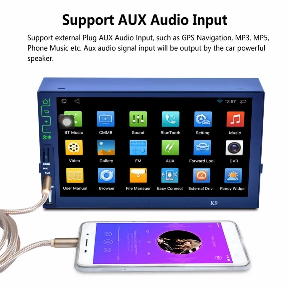 

7" Bluetooth HD Car MP5 Player AM FM RDS Auto Radio Android 5.1 Tuner 7inch Quad-core 3G Wifi Connect GPS Navigation Mirror Link
