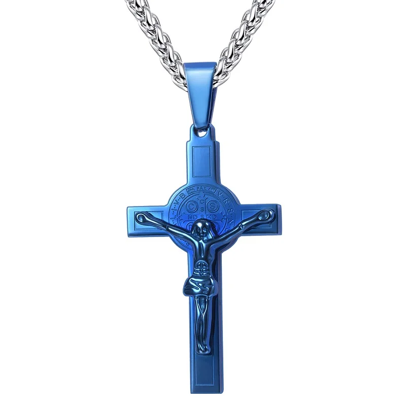 U7 Латинский Крест Ожерелье Для Мужчин Женщин Позолоченный Крест Из Нержавеющей Стали Христианские Ювелирные Изделия P726 - Окраска металла: Синий