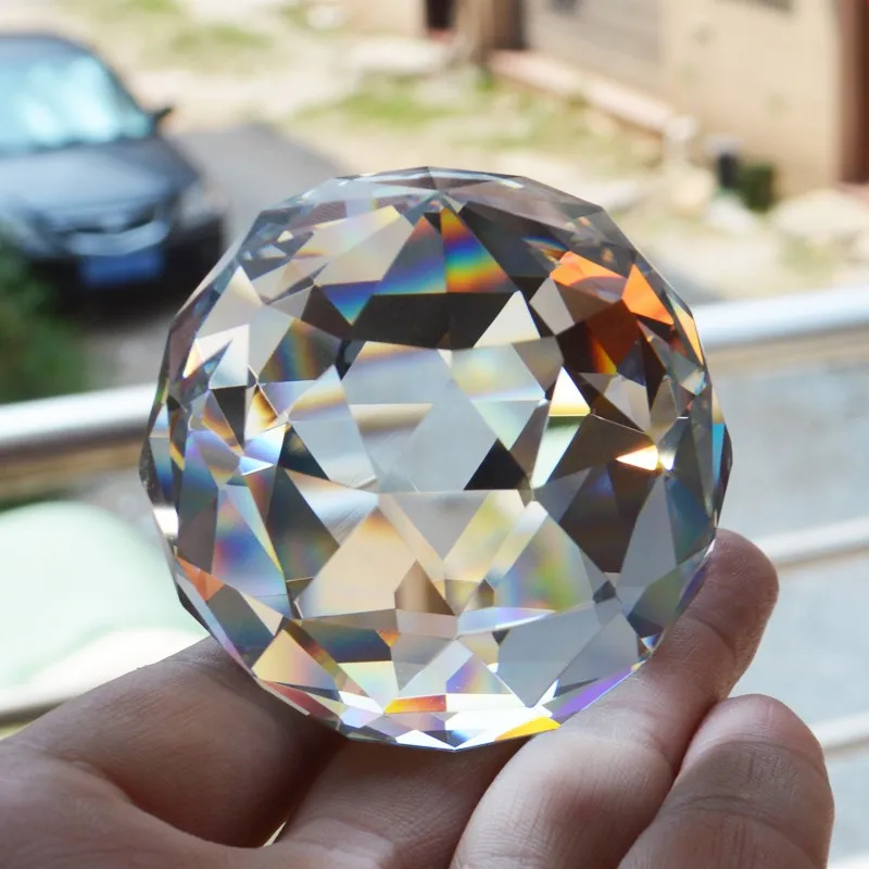 FACETED CRYSTAL SPHERE 1.25" 30mm Clear Feng Shui Rainbow Sun Catcher Prism Ball 