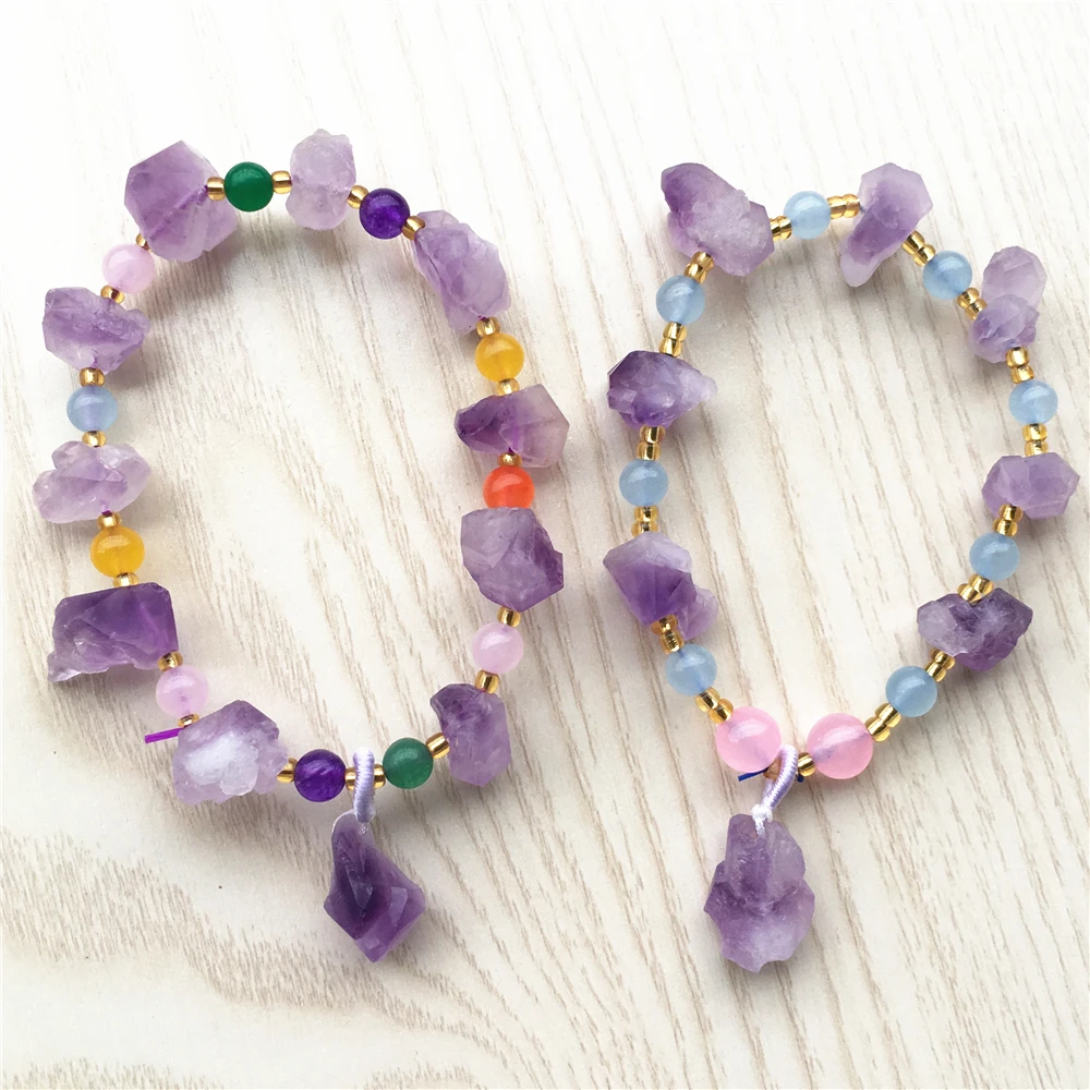 

New 2pcs Natural Amethysts Energy Raw Ore Stone Purple Charoite Bracelet Bangle Quartz Crystal Jewelry Love Gift Dropshipping