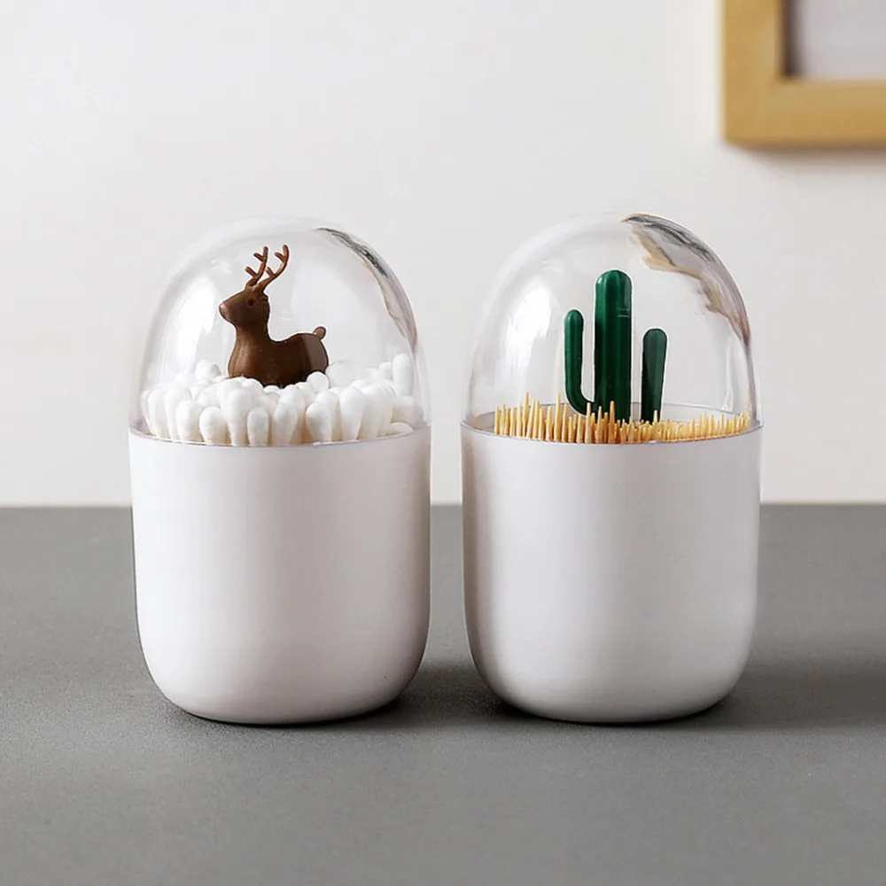 

1Pc Toothpick Storage Boxs Table Decorate Transparent Plant/animal Cotton Swab Box Dust toothpick Box Storage Tank