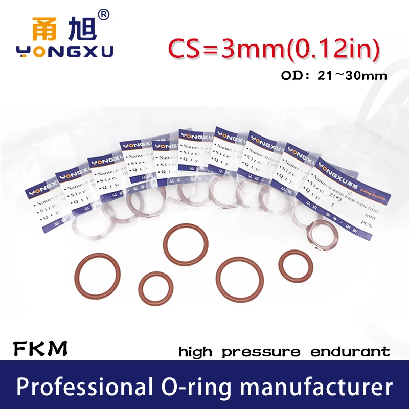 

5PCS/lot Brown FKM Rubber fluororubber O-rings Seals CS3mm OD21/22/23/24/25/26/27/28/29/30*3mm Ring Seal Gasket Oil Rings Washer