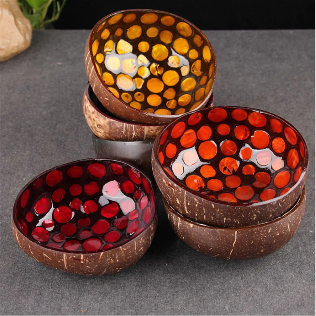 Natural Geometric Shape Coconut Shell Bowl Dishes Kitchen Paint Craft Home Decor 7 Colors