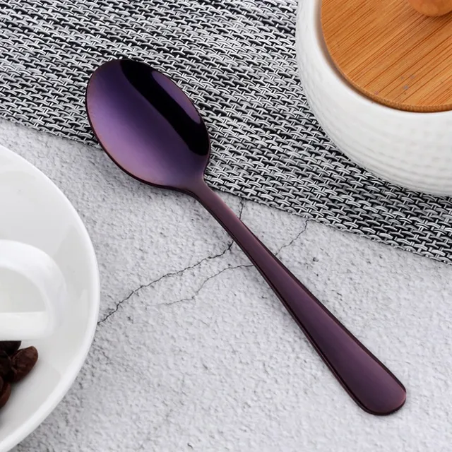 Colorful Mini Teaspoon Luxury 18/10 Stainless Steel Rose Gold Tea Spoon Small Silver Scoop Mirror Tablespoon Tableware For Party purple