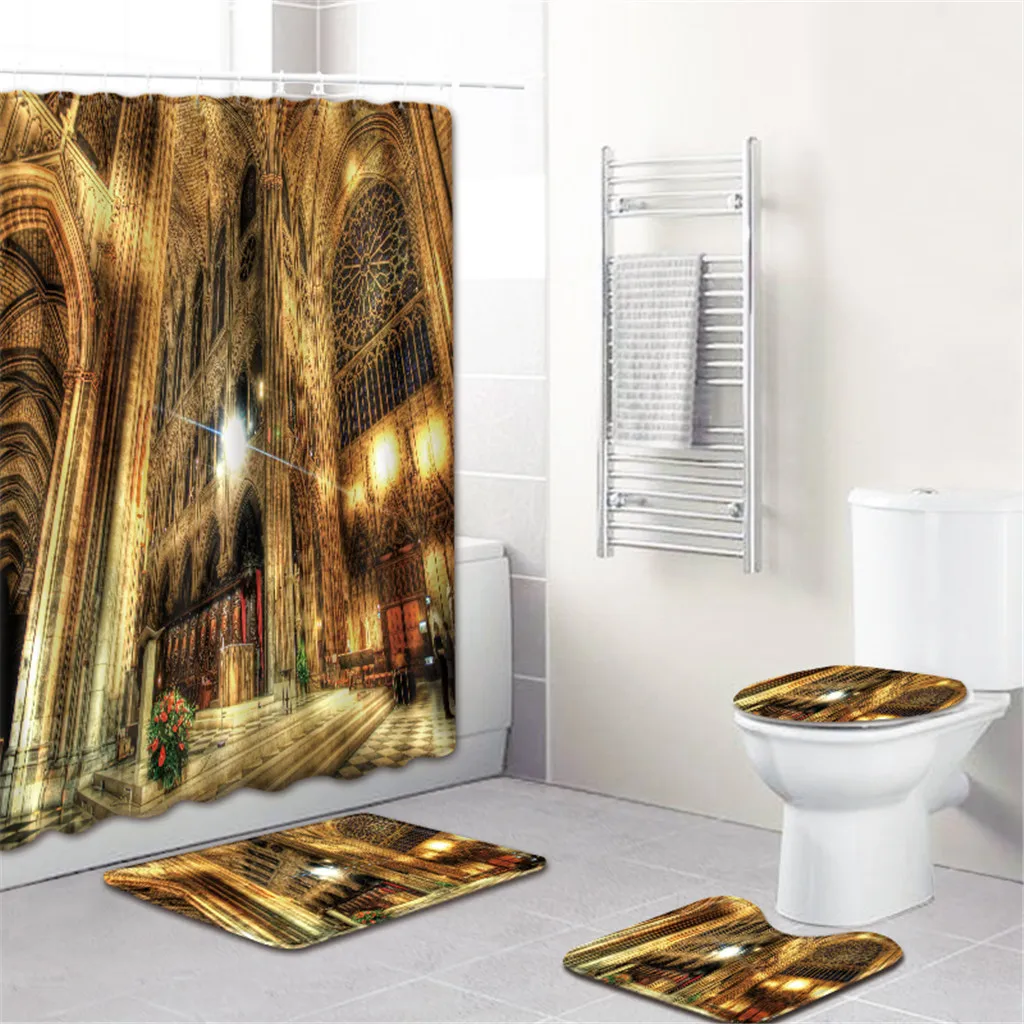 

Bathroom Set Notre Dame de Paris Print Waterproof Polyester Shower Curtain Set Cover Mat Set Non Slip Carpet for Toilet 23Apr25