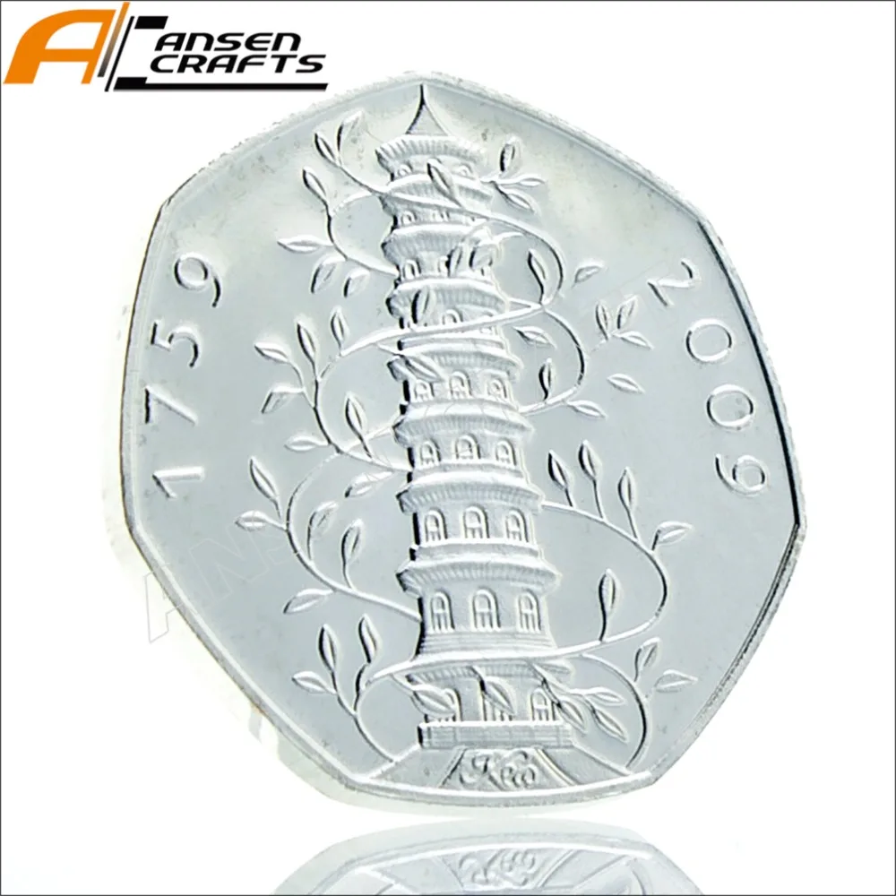 Kew сад 50 P Fifty Pence Elizabeth II EIIR II 2009 Британский посеребренный позолоченный Имитация монеты