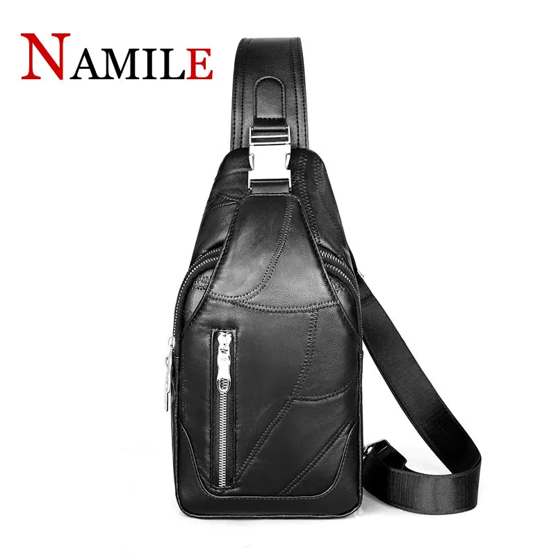 

2019 new fashion stitching trend couple shoulder diagonal chest bag soft and comfortable shoulder bag wild diagonal couple bag