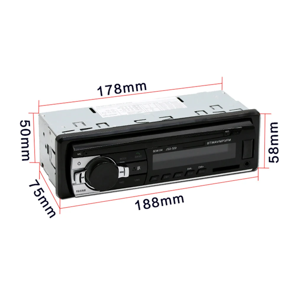 Цена Podofo Авторадио JSD 520 12V In dash 1 Din Bluetooth автомагнитолы SD MP3 плеер Авто Аудио Стерео FM приемник Aux вход