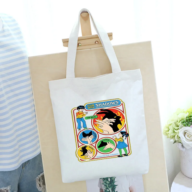

2019 Students Cartoon Fun With Shadows Canvas Tote Bag Cotton Women Shopping Shoulder Bags Fashion Letter Print Handbag