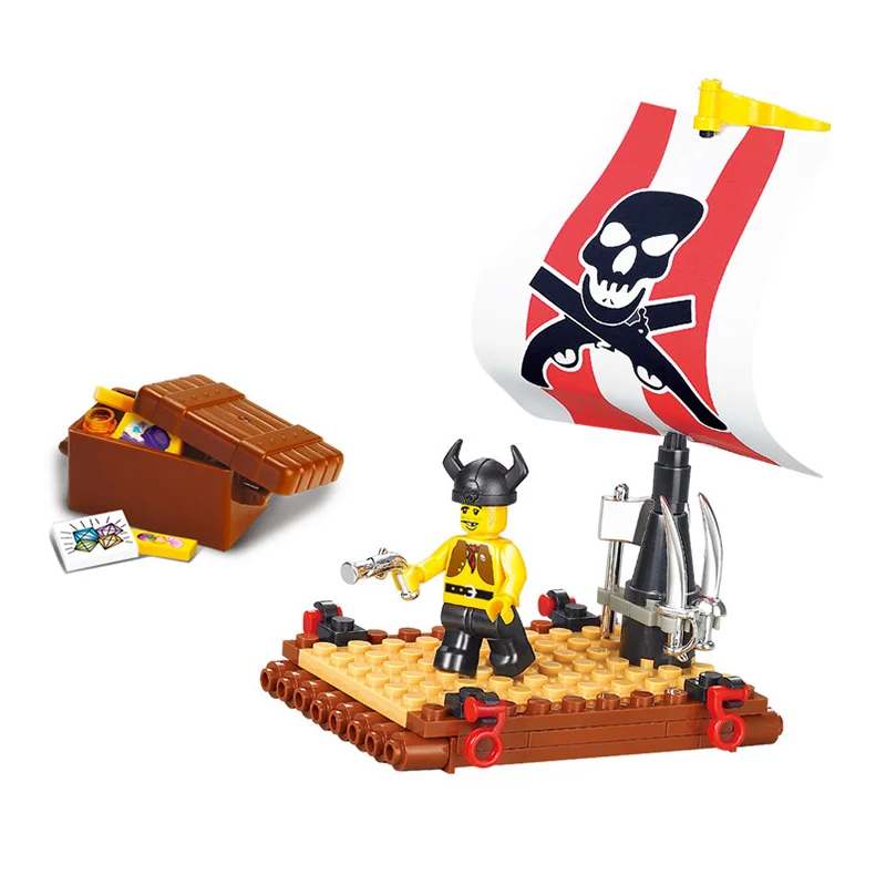 S Model Compatible with Lego B0277 64pcs Pirates Ship Action Models Building Kits Blocks Toys Hobby Hobbies For Boys Girls