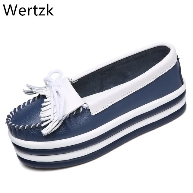 Wertzk/2019 г. Весенние высококачественные женские туфли на плоской платформе черные