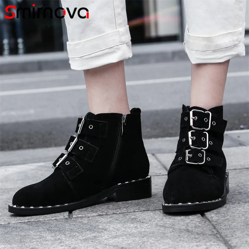 

Smirnova TOP martin boots 2018 casual low heels ankle boots ladies new genuine leather woman boots autumn winter shoes round toe