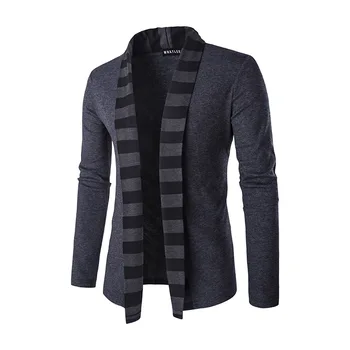 

New Personality Men'S Sweater Sweater Fashion Sweater Coat Cloak Stripe Mosaic Strip grey black Men sweater coat dropshipping